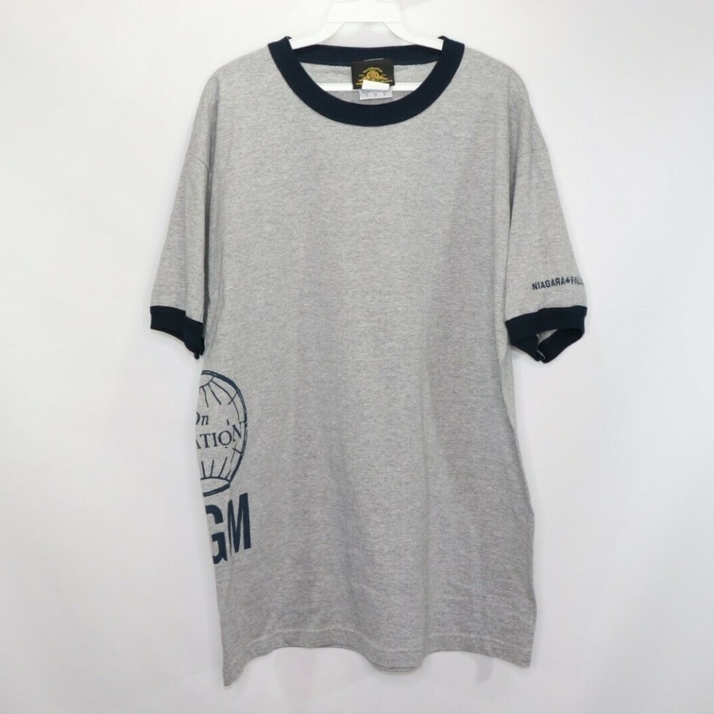 Vintage MGM Studios Spell Out Ringer Shirt Gray L